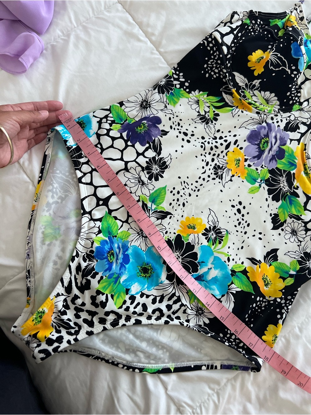 Anne Cole Black One-Piece Swimsuit Floral Print size 14 - Picture 11 of 11